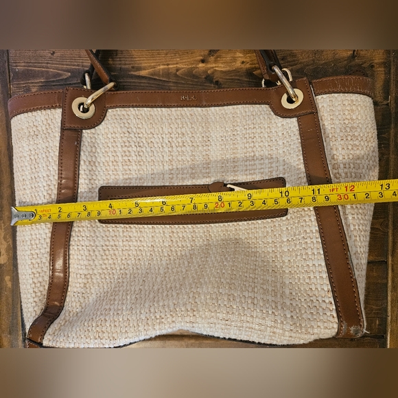 Ralph Lauren Woven Straw Beige Tote Bag Classic Preppy Hangbag - Picture 12 of 15